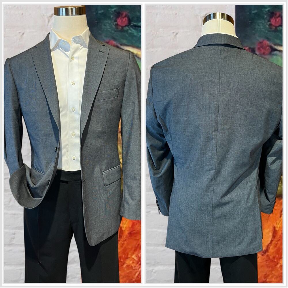Hugo Boss 40-42R Slate Gray Super 100s Nailhead Blazer Suit Jacket - Picture 2 of 13